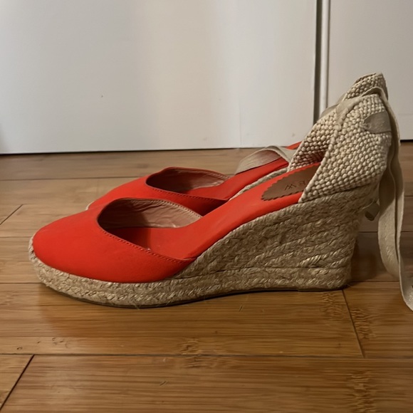 JCrew Made in Spain Red Lace up Heel Espadrilles Sz 10 - Picture 3 of 5